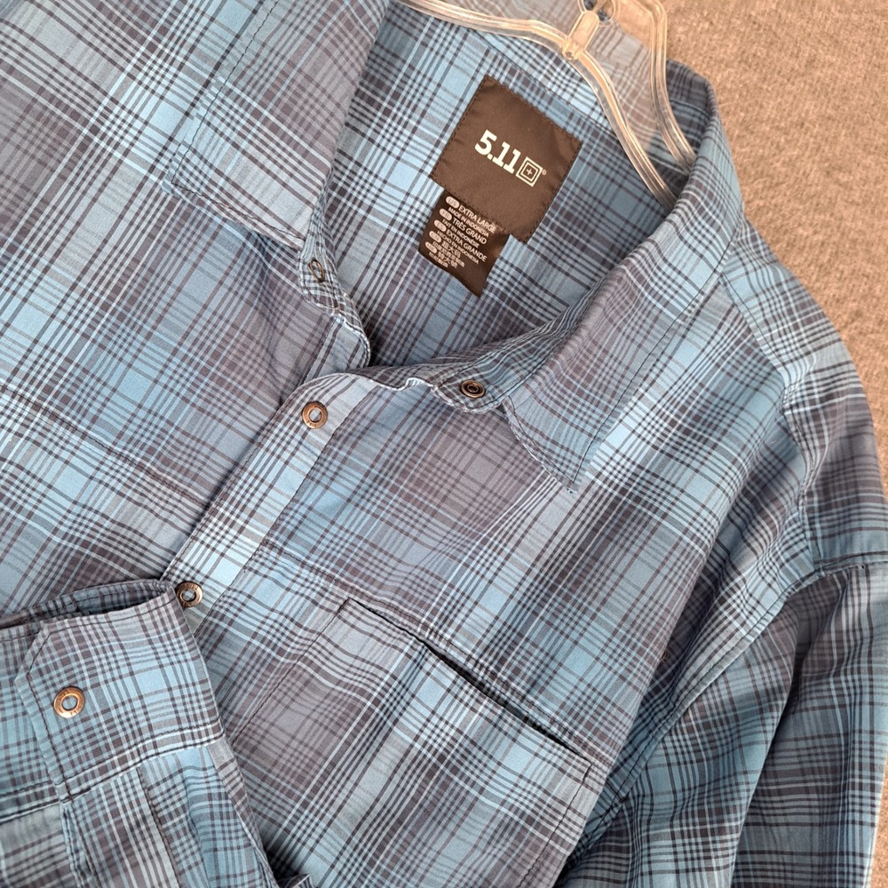 5.11 Tactical The Igor Print Long Sleeve Shirt Mens XL Blue Plaid Snap Button